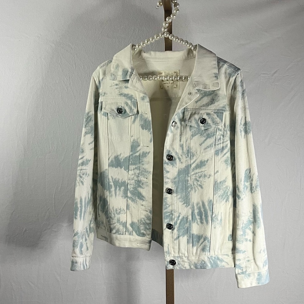 Tie dye white and light blue denim jacket, never worn